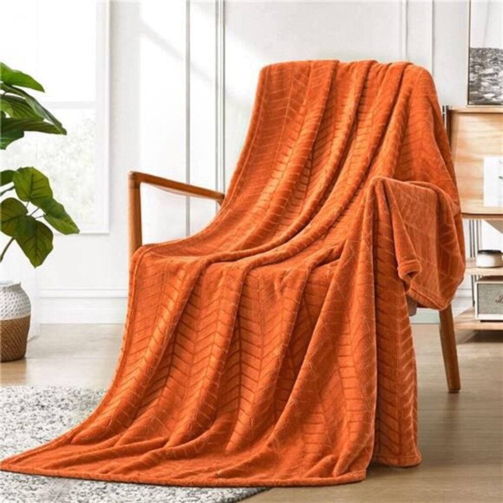 Soft‎ Brushed Flannel Throw Blanket - Burnt Orange Chevron Fleece, 50x60 Inches